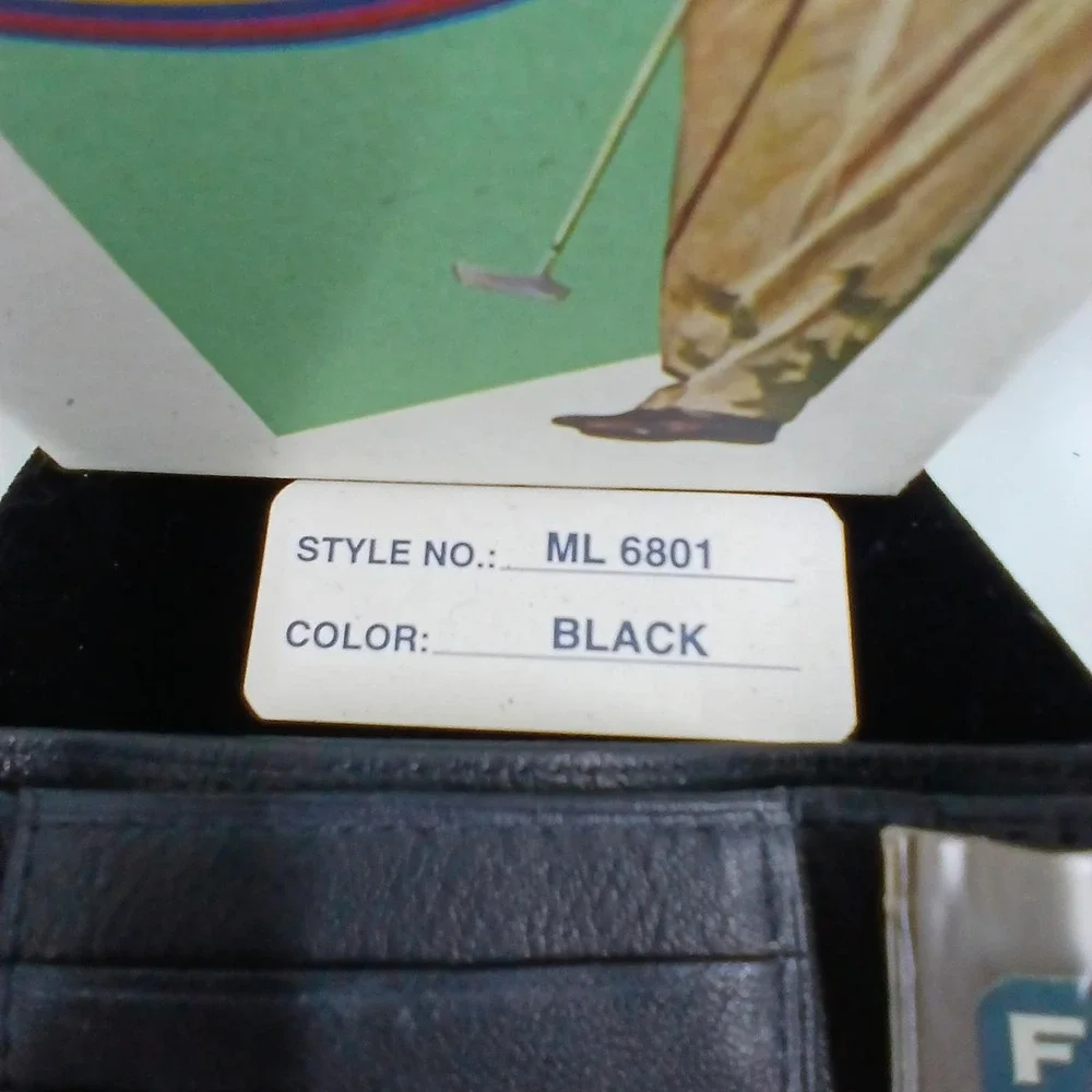 Fossil‎ Leather Wallet Mens One Size Black Trifold Golf Theme Boxed Logo